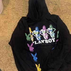 PLAYBOY Black Hoodie with Multicolor Bunny Design
